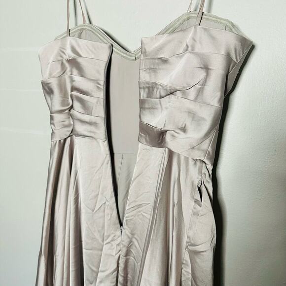 La Femme Pleated Bodice Strapless Silver Satin High Slit Gown Dress size 12 - Picture 10 of 16
